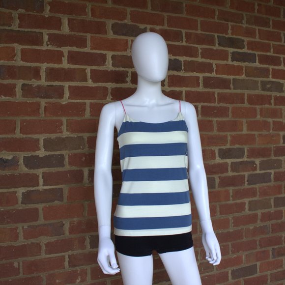 NEW | Joe Fresh | Blue & Whi Striped Cami | Built-in Bra | Hot Pink Straps | S/P - Picture 2 of 8